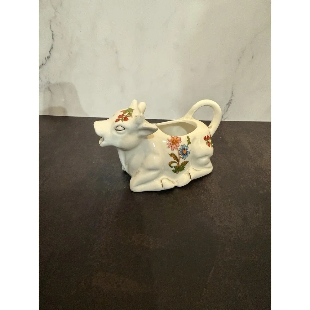 Lenwile Ardalt Artware Japan Cow Creamer Vintage White Floral Milk Coffee Tea